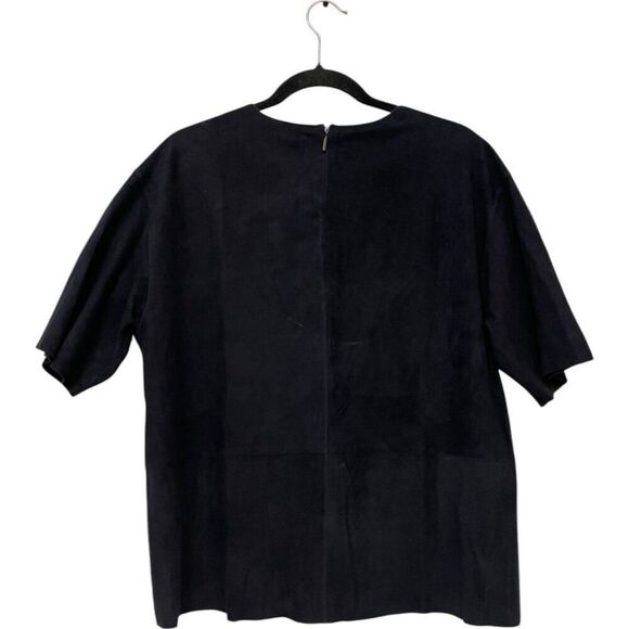 Massimo Dutti Womens Blouse M Short Sleeve Suede Leather Navy Blue 5311/841 NWT - Picture 5 of 10